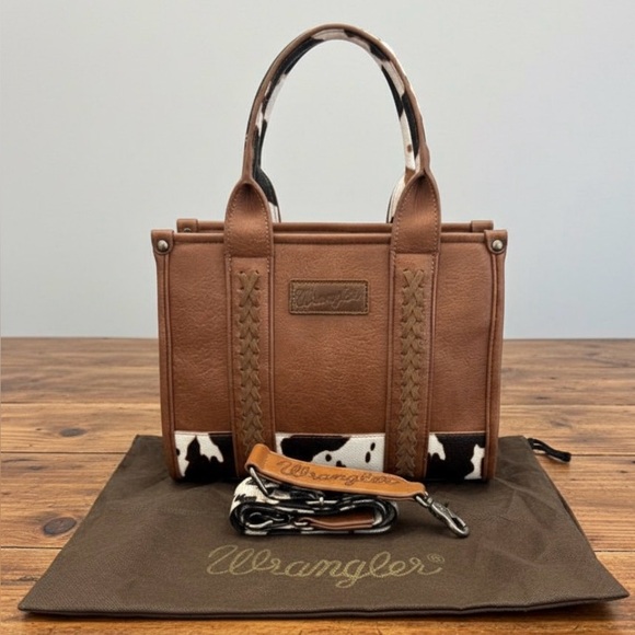 Wrangler Handbags - Wrangler Tan and Black Cow Print Concealed Carry Crossbody Tote Bag NWOT